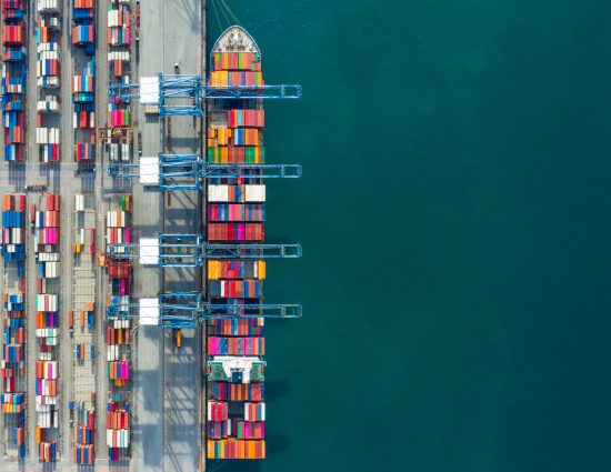 Container shipments at port.