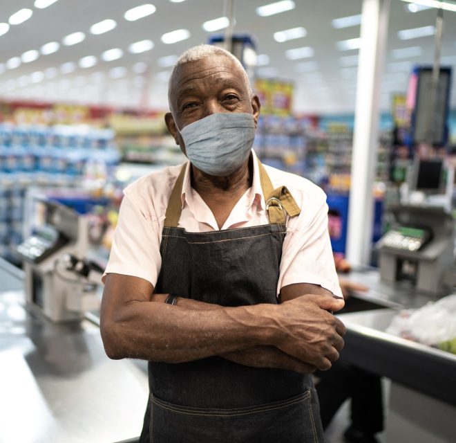 Man with face mask in grocery store