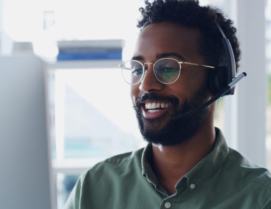 Consultant taking call on headset